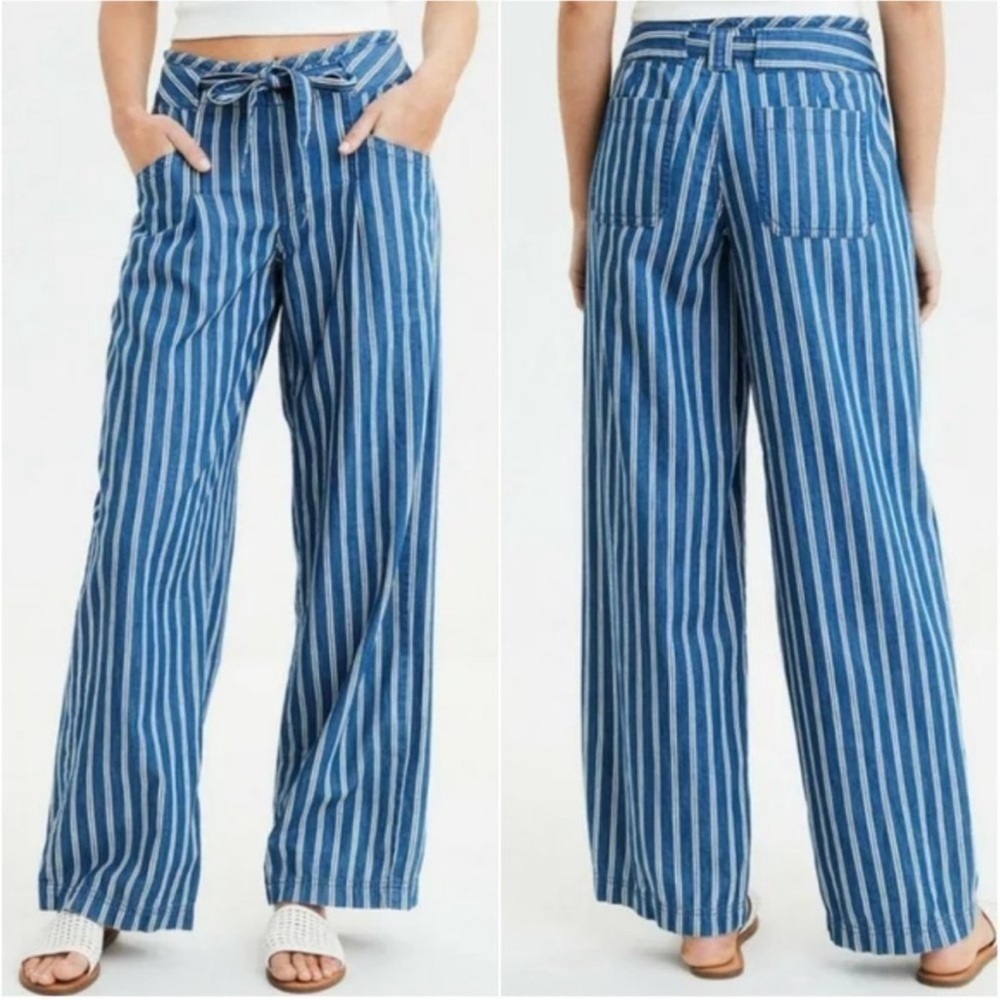 American Eagle High Waisted Striped Palazzo Pants Sz 2